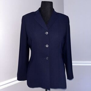 Le Suit Essentials Women's 3-Button Notch Collar V-Neck Blazer Blue Size 12P